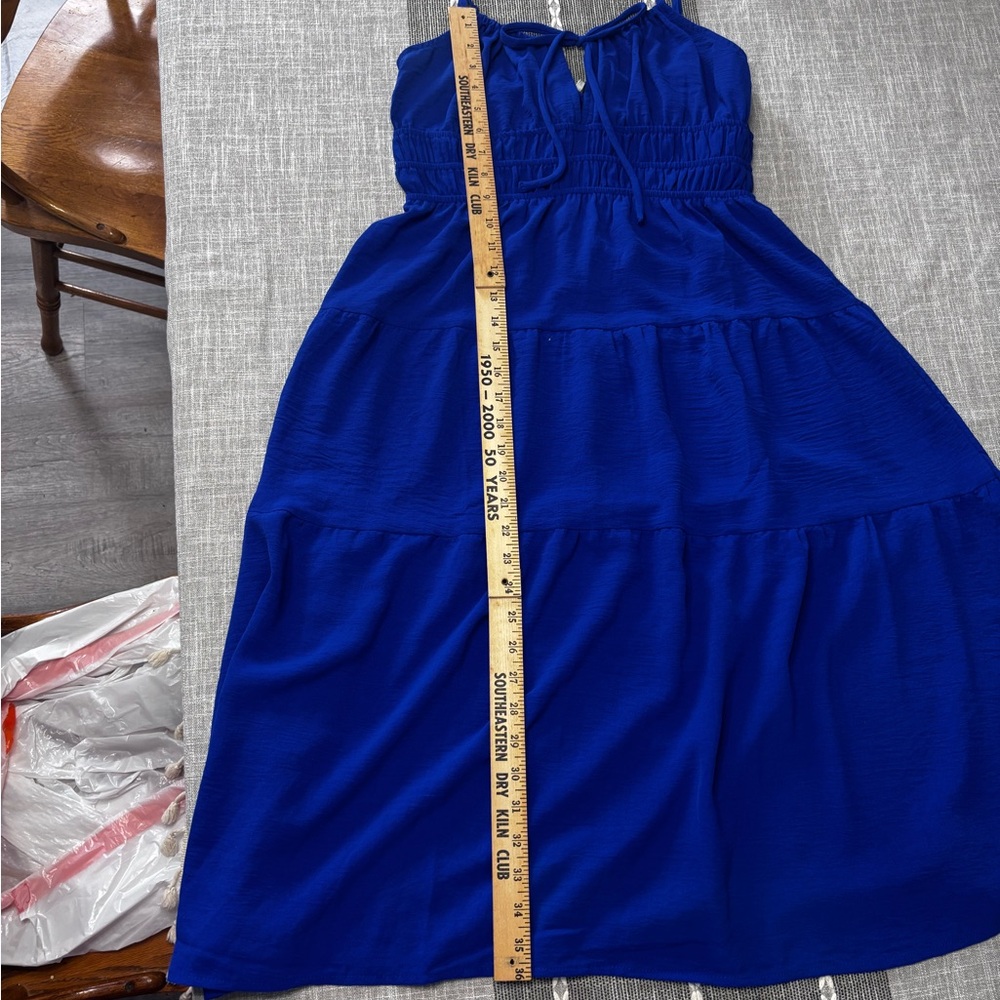 Royal Blue Maxi Sun Dress Beach Smocked sz Lhigh waisted Monteau Los Angeles NWT - Picture 2 of 8